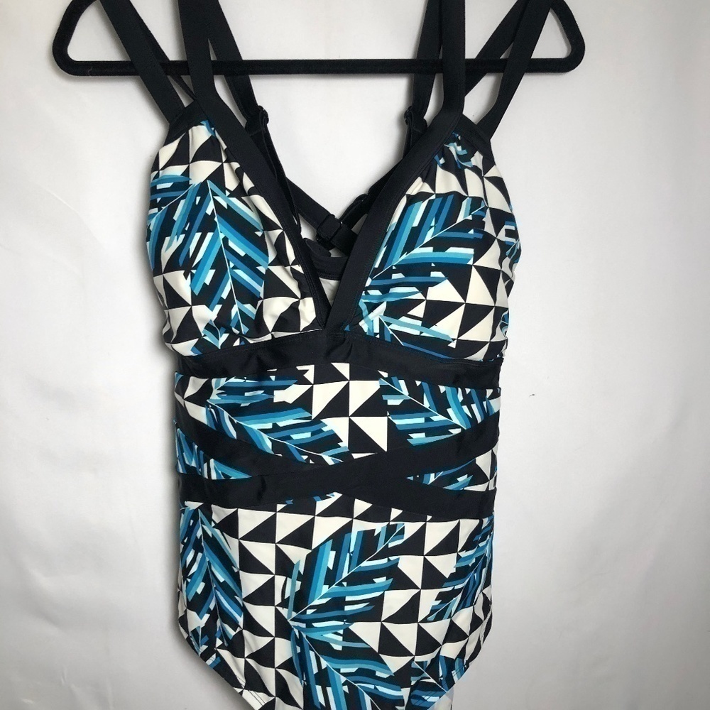 Womens Blue, Black, White Swimsuit. Size 18. By: Cactus. Like New.